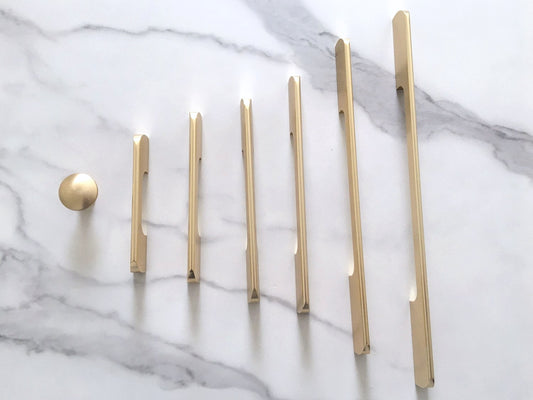 Brushed Gold Brass Cabinet Pull, Alumimum, Mid Century Modern Drawer Handle