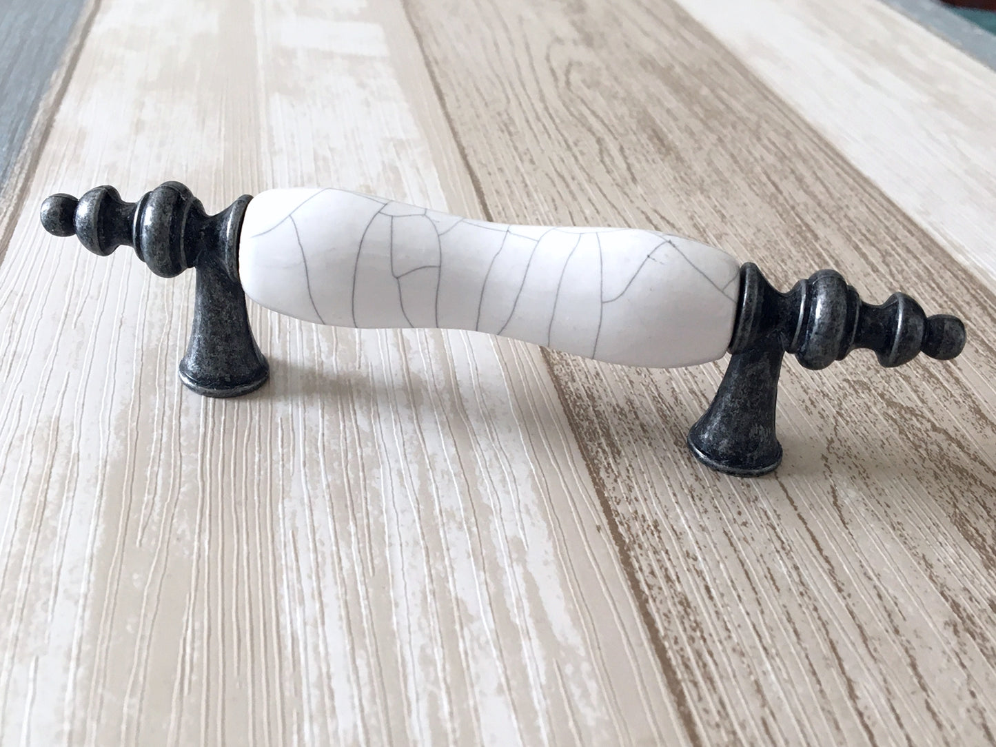 3" 3.75" 5" Drawer Pull Handles, White Crackle, Antique Pewter, 76 96 128 mm Centers