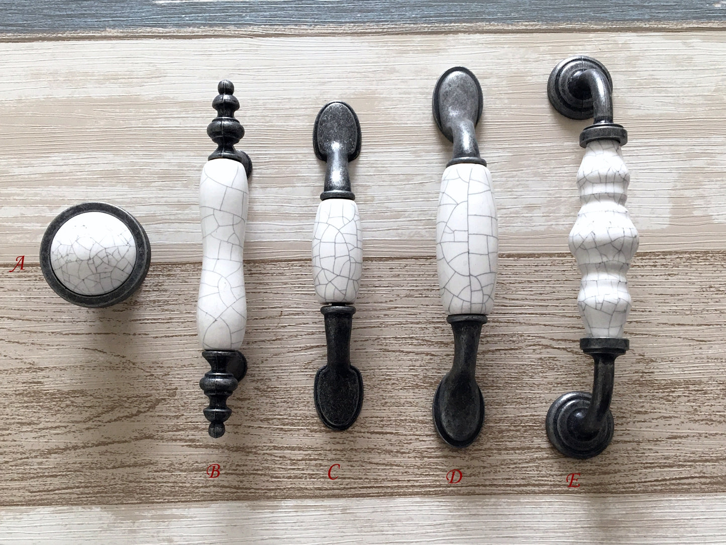 3" 3.75" 5" Drawer Pull Handles, White Crackle, Antique Pewter, 76 96 128 mm Centers