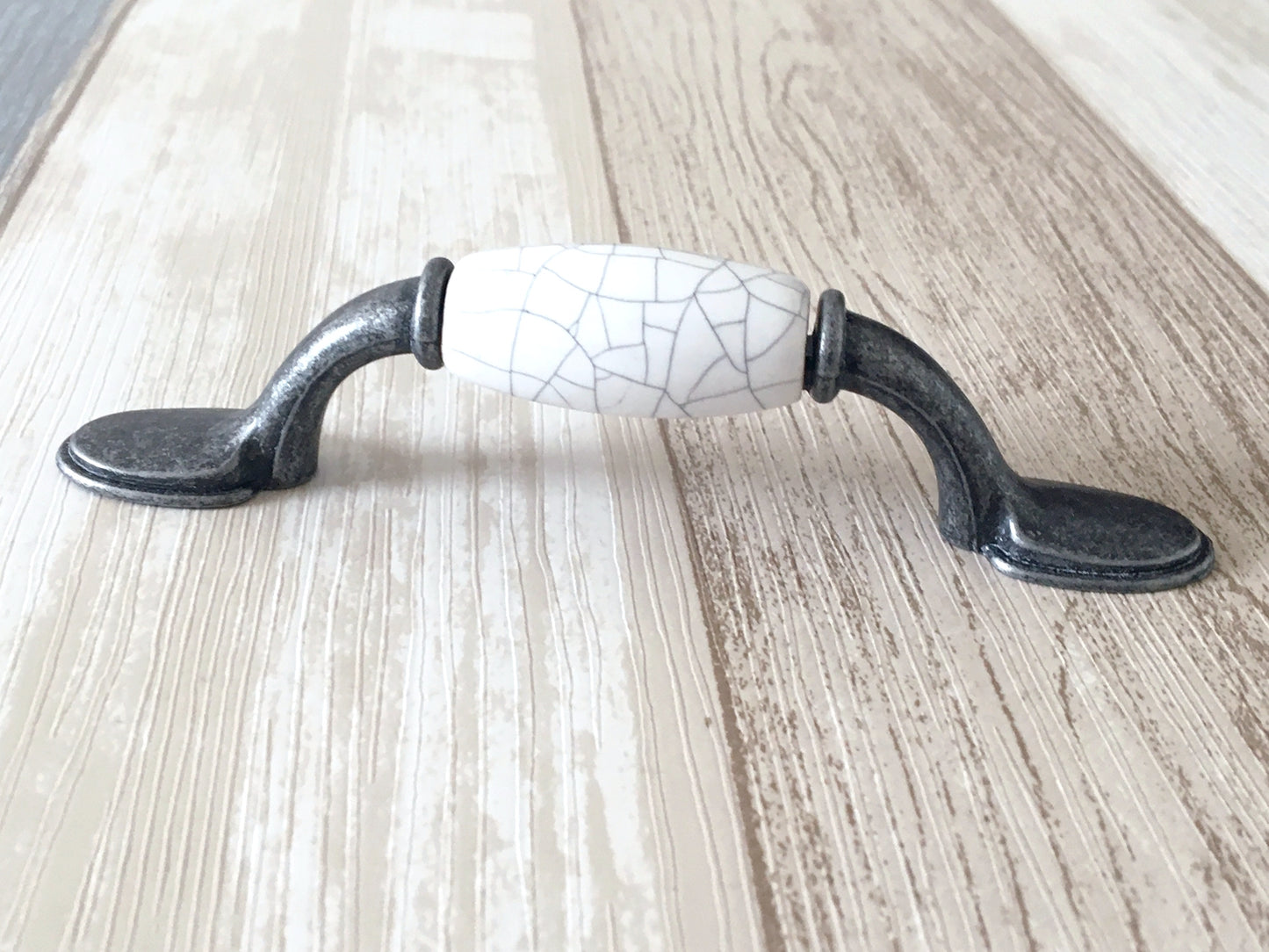 3" 3.75" 5" Drawer Pull Handles, White Crackle, Antique Pewter, 76 96 128 mm Centers