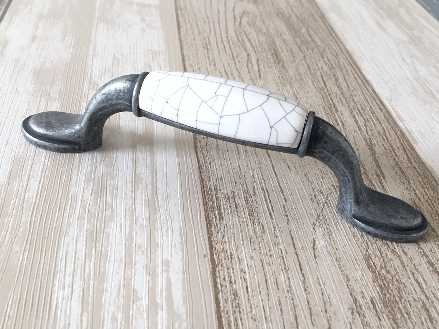 3" 3.75" 5" Drawer Pull Handles, White Crackle, Antique Pewter, 76 96 128 mm Centers