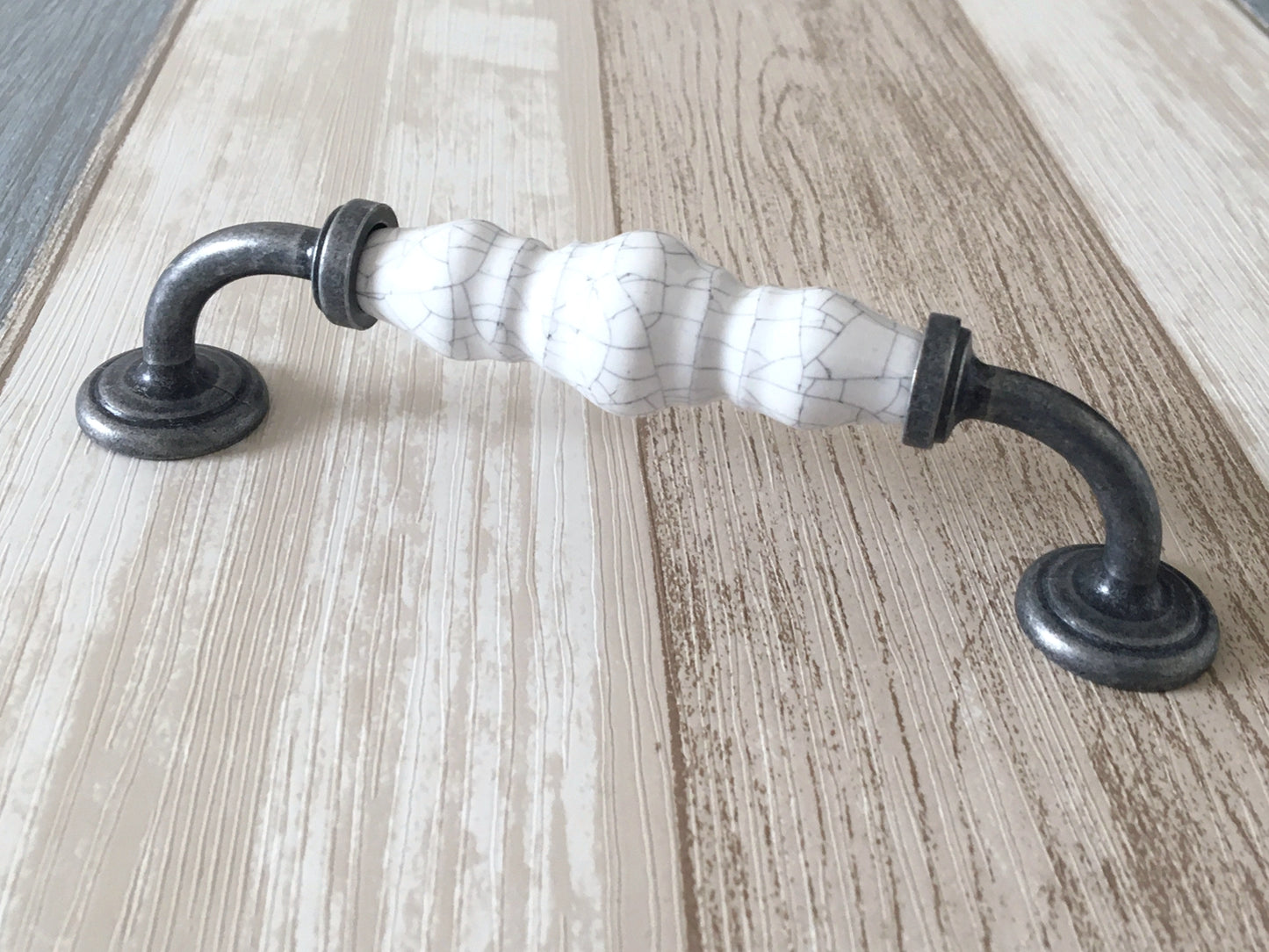 3" 3.75" 5" Drawer Pull Handles, White Crackle, Antique Pewter, 76 96 128 mm Centers