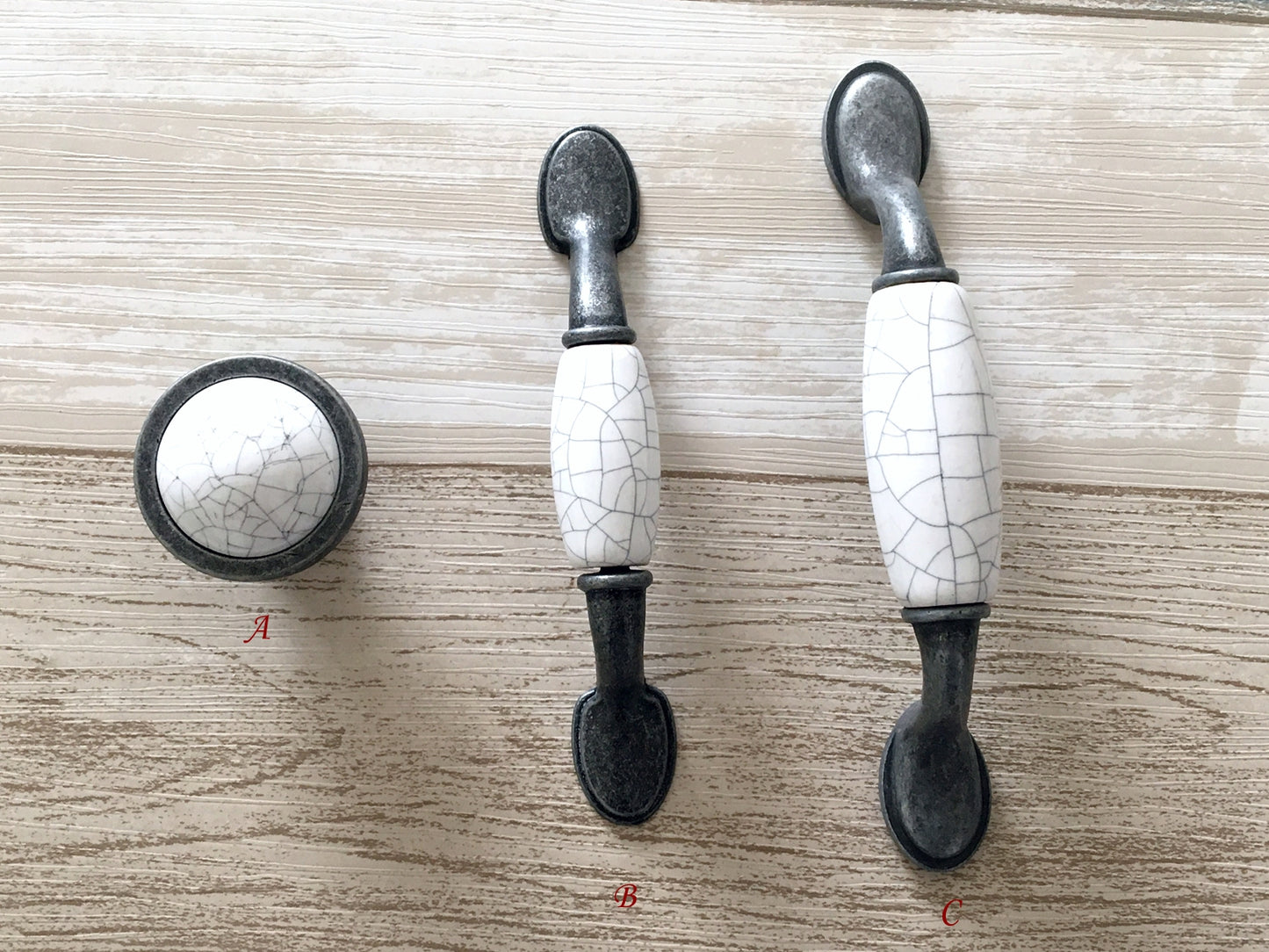 3" 3.75" 5" Drawer Pull Handles, White Crackle, Antique Pewter, 76 96 128 mm Centers