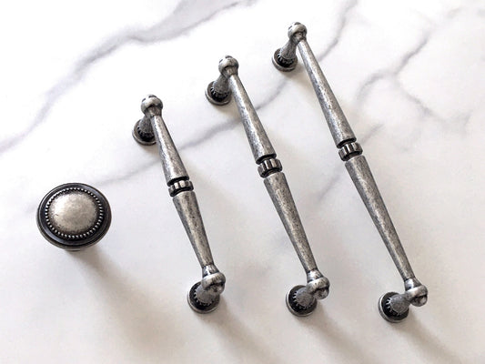 Rustic Antique Pewter Cabinet Handles - 96 128 160 mm
