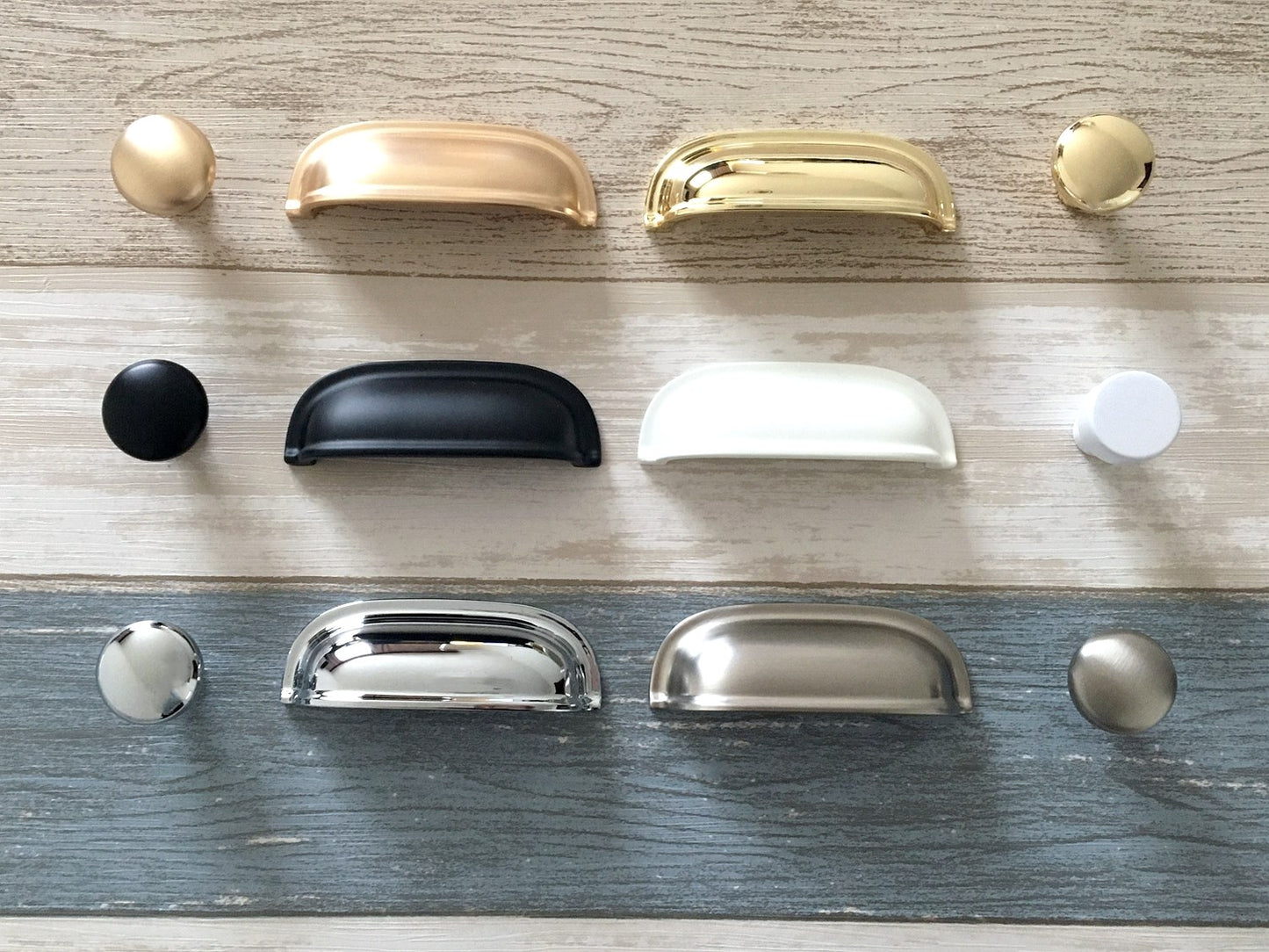 2.5" Cup Drawer Pull, Cabinet Knobs, 64 mm Centers, White Black Gold Nickel Gray