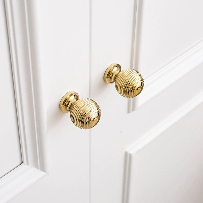 Brass Beehive Drawer Pulls and Knobs, Polished Gold, Kitchen Cabinet Hardware