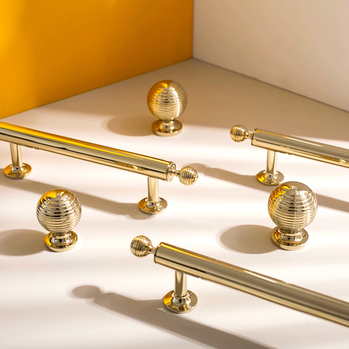 Brass Beehive Drawer Pulls and Knobs, Polished Gold, Kitchen Cabinet Hardware