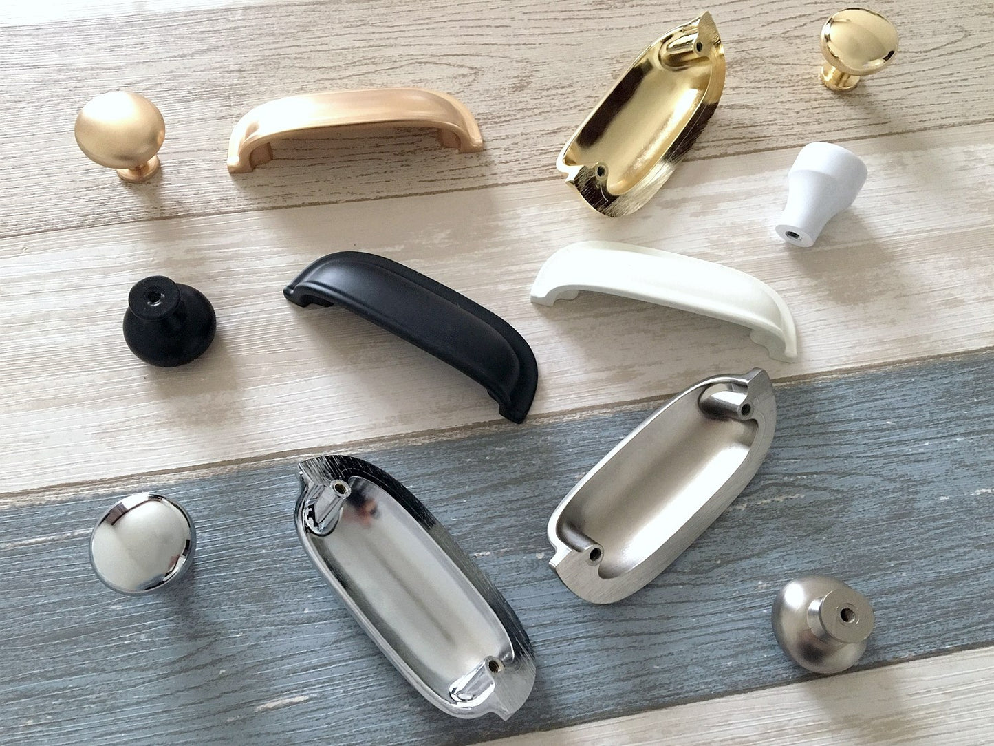 2.5" Cup Drawer Pull, Cabinet Knobs, 64 mm Centers, White Black Gold Nickel Gray