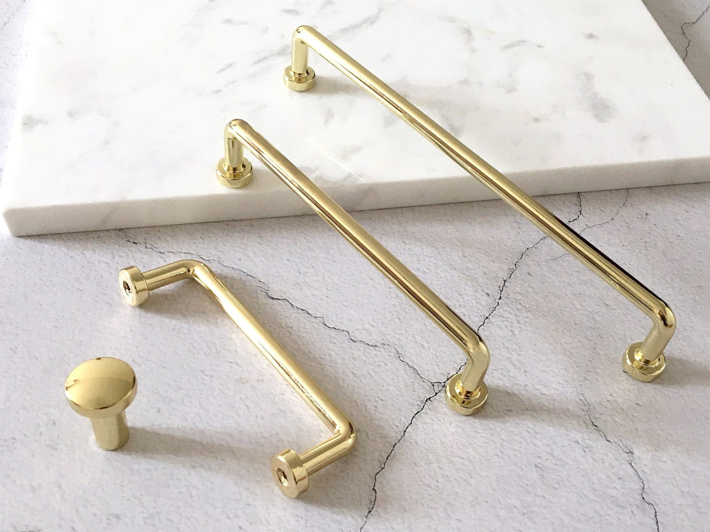 Polished Gold Cabinet Pulls, Kitchen Hardware, 3.75" 5" 7.5" Centers, Slim Simple