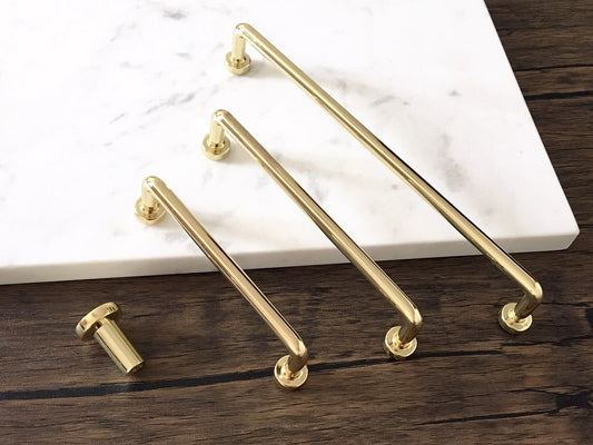 Polished Gold Cabinet Pulls, Kitchen Hardware, 3.75" 5" 7.5" Centers, Slim Simple