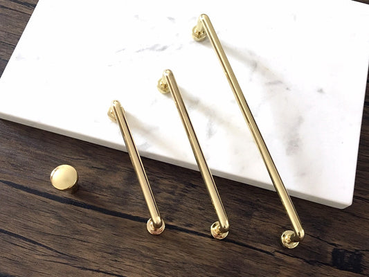 Polished Gold Cabinet Pulls, Kitchen Hardware, 3.75" 5" 7.5" Centers, Slim Simple
