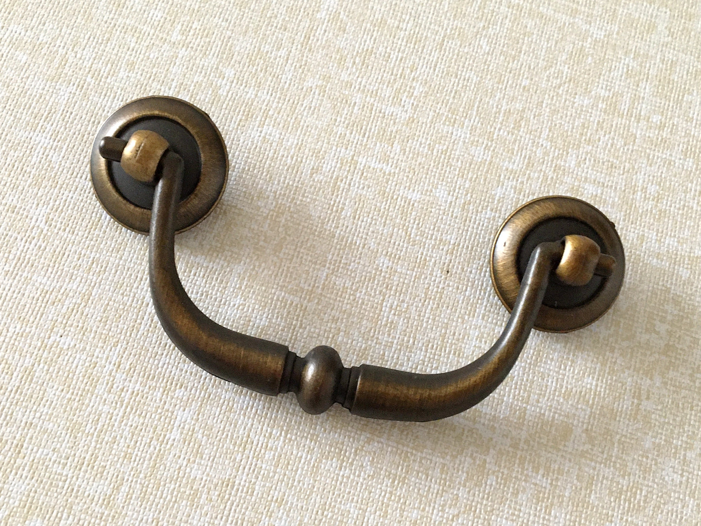 3.25" Centers Swing Bail Drawer Pull with matching knob, Antique Gold Brass, Farmhouse Style