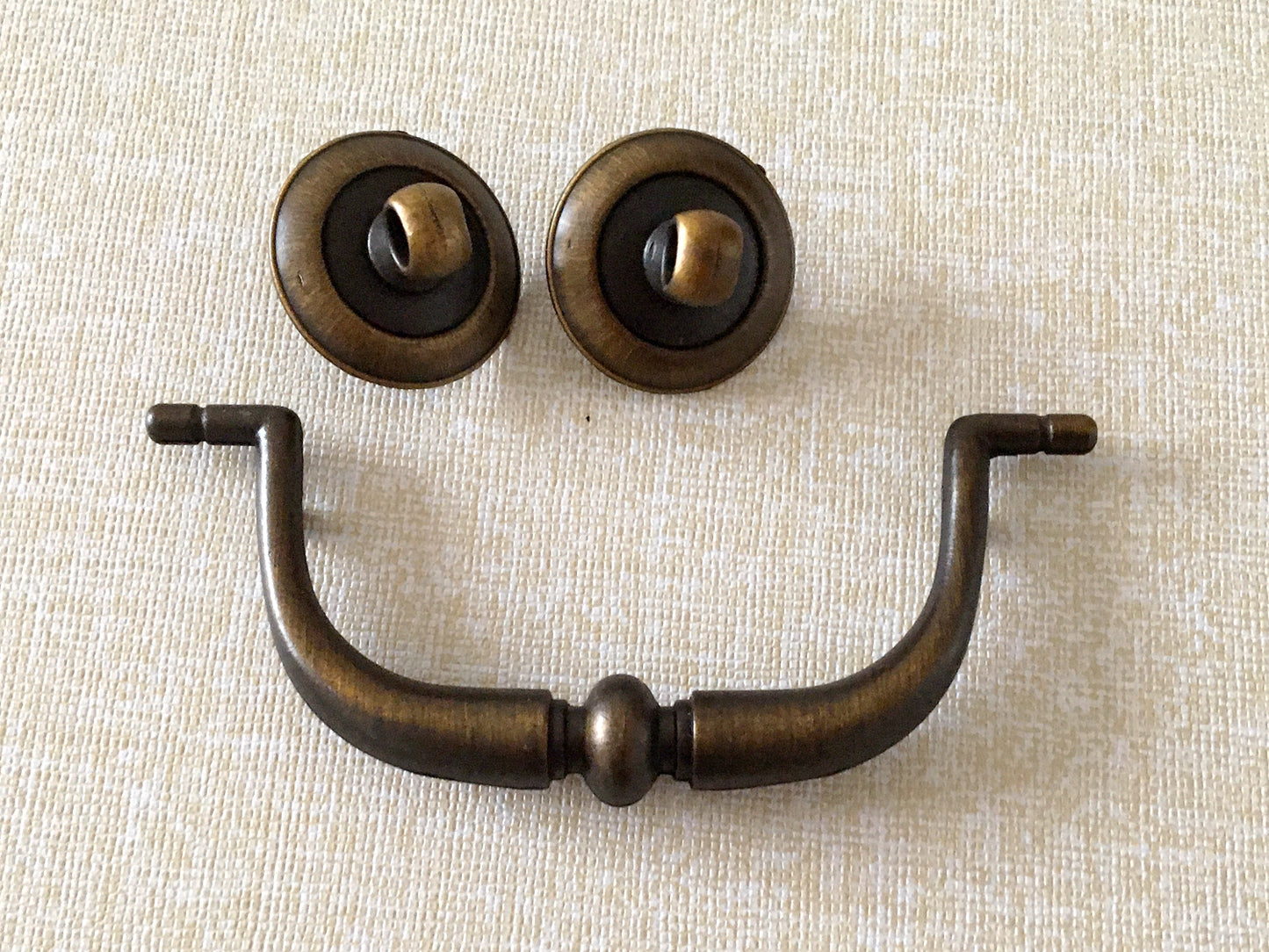 3.25" Centers Swing Bail Drawer Pull with matching knob, Antique Gold Brass, Farmhouse Style