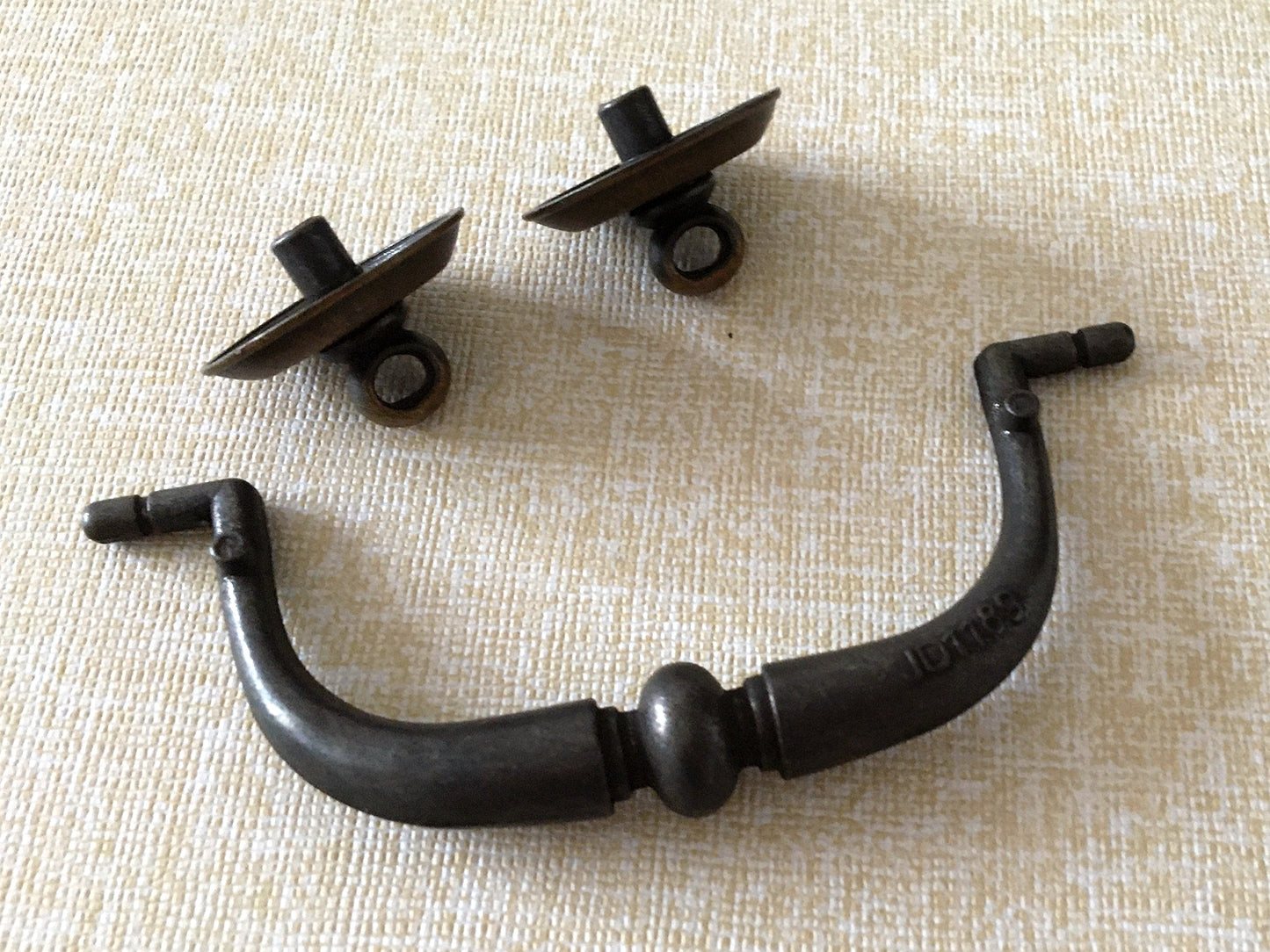 3.25" Centers Swing Bail Drawer Pull with matching knob, Antique Gold Brass, Farmhouse Style
