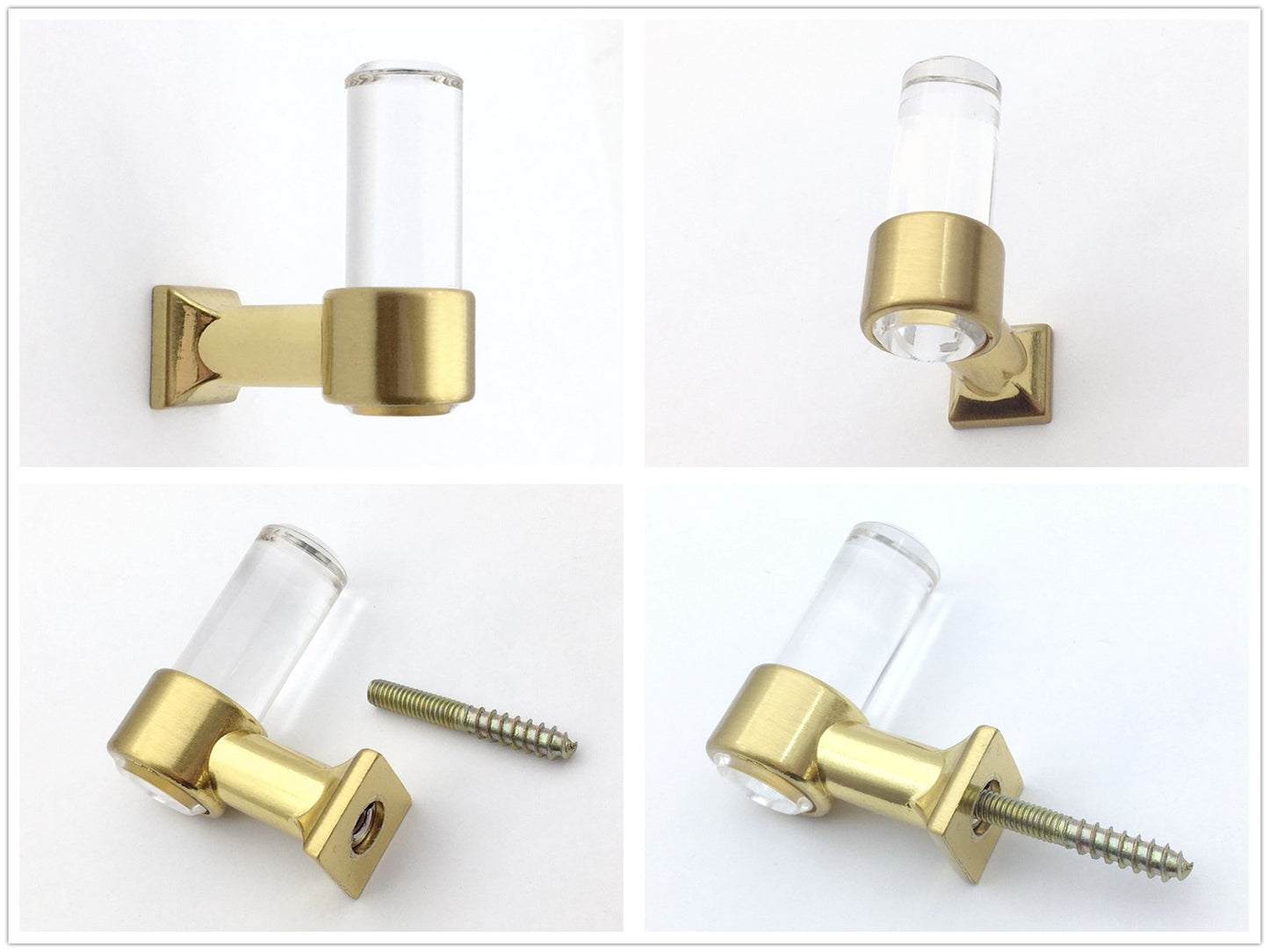 Schubladengriffe, Lucite, Schrankgriffe, Acryl, gebürstetes Goldmessing | Lynns Hardware | 2" 2,5" 3,25" Zentren