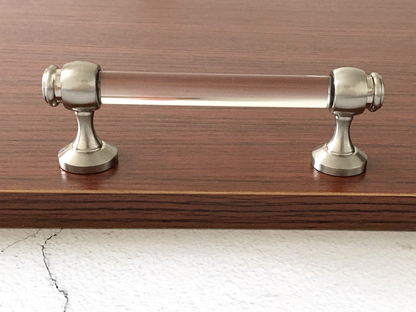 Acrylic Drawer Pulls, Lucite Cabinet Handles, Brushed Nickel Clear, Kitchen Hardware