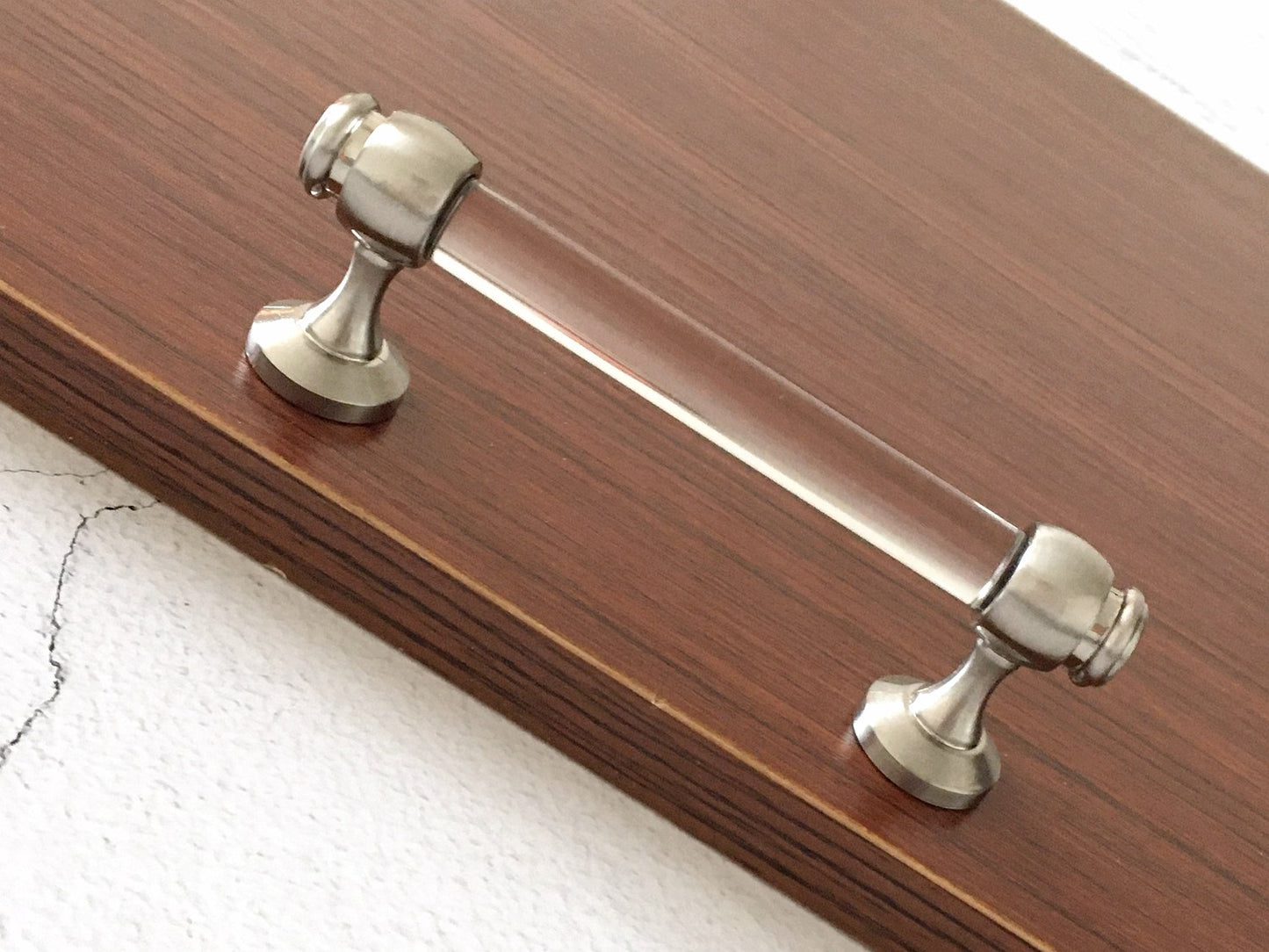 Acrylic Drawer Pulls, Lucite Cabinet Handles, Brushed Nickel Clear, Kitchen Hardware