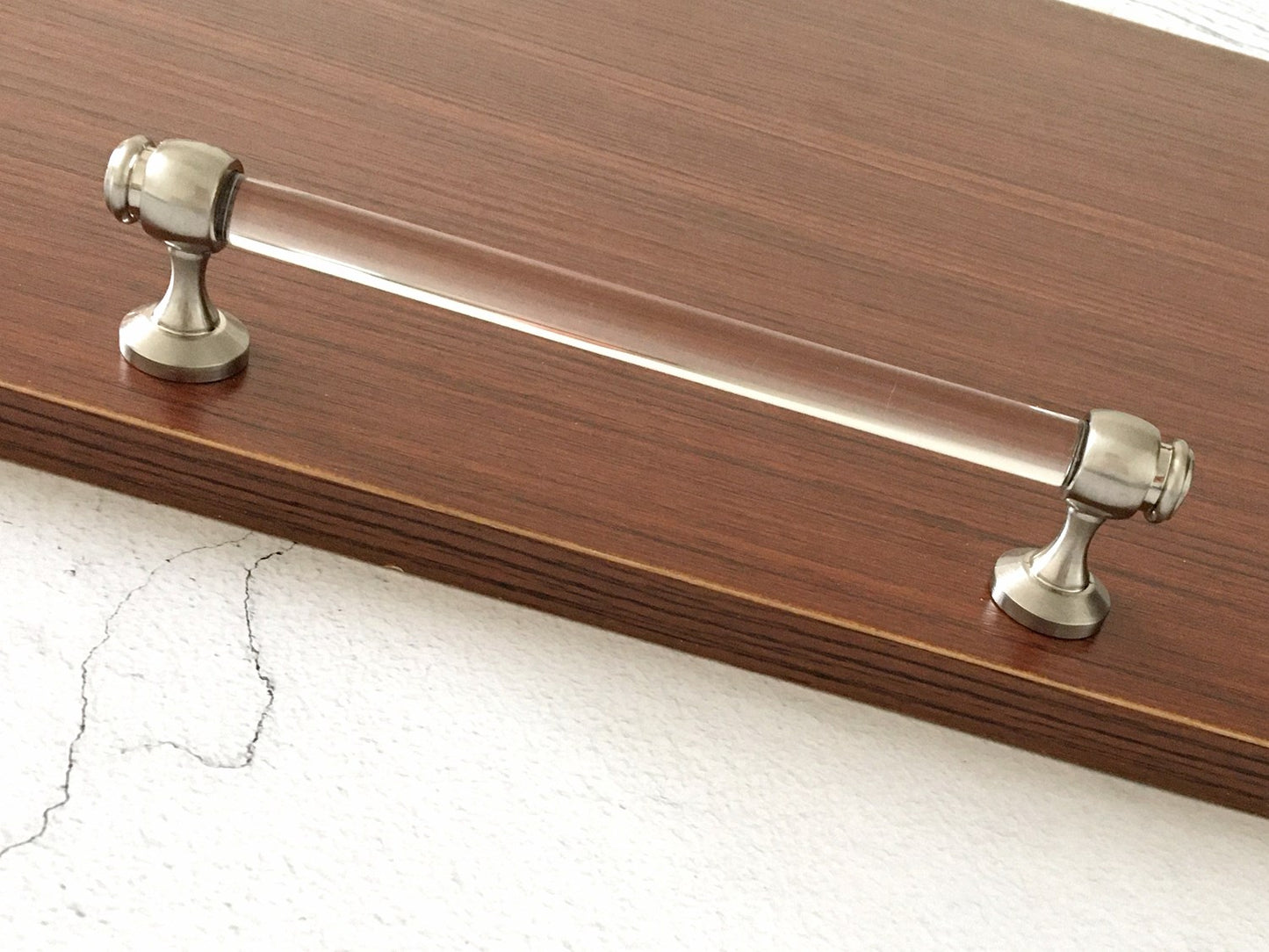 Acrylic Drawer Pulls, Lucite Cabinet Handles, Brushed Nickel Clear, Kitchen Hardware