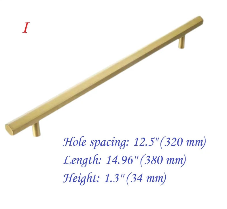 Solid Brass Hexagonal Cabinet Bar Handles, Geometric Kitchen Hardware