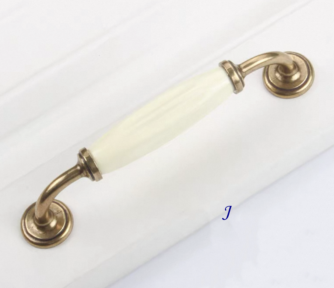 Cream Porcelain Cabinet Pulls Drawer Handles Antique Bronze