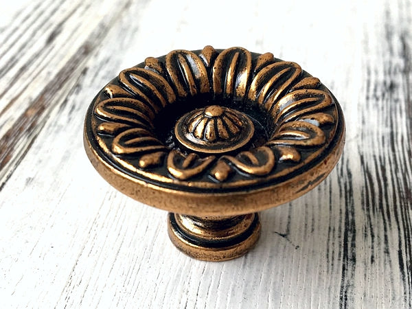 Antique Gold Brass Cabinet Door Handle, Leafy Drawer Pulls, French Provincial Vertical Hardware