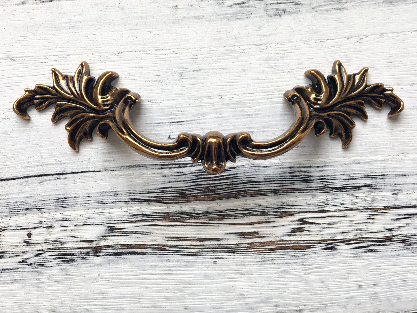 Antique Gold Brass Cabinet Door Handle, Leafy Drawer Pulls, French Provincial Vertical Hardware