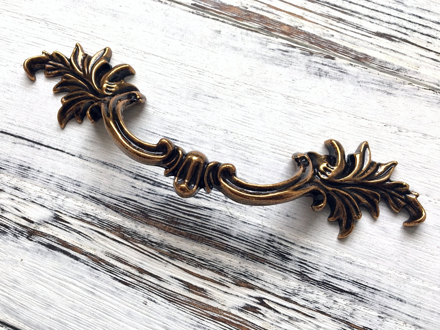 Antique Gold Brass Cabinet Door Handle, Leafy Drawer Pulls, French Provincial Vertical Hardware