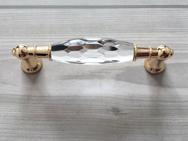 3.75" 5" Crystal Drawer Pull, Glass Cabinet Pulls, Gold Silver Modern Hardware
