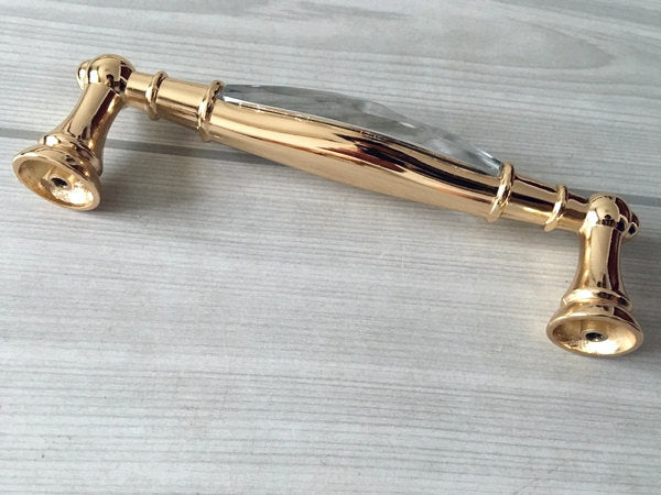 3.75" 5" Crystal Drawer Pull, Glass Cabinet Pulls, Gold Silver Modern Hardware
