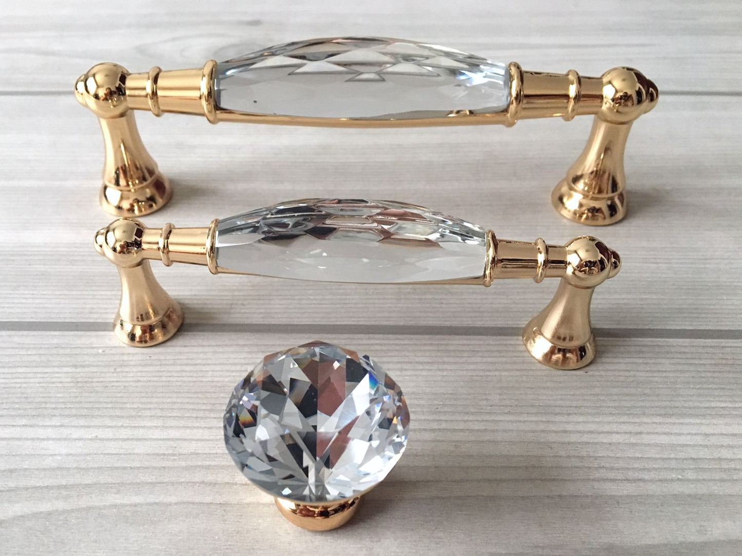 3.75" 5" Gold Crystal Cupboard Pull, Glass Cabinet Handle