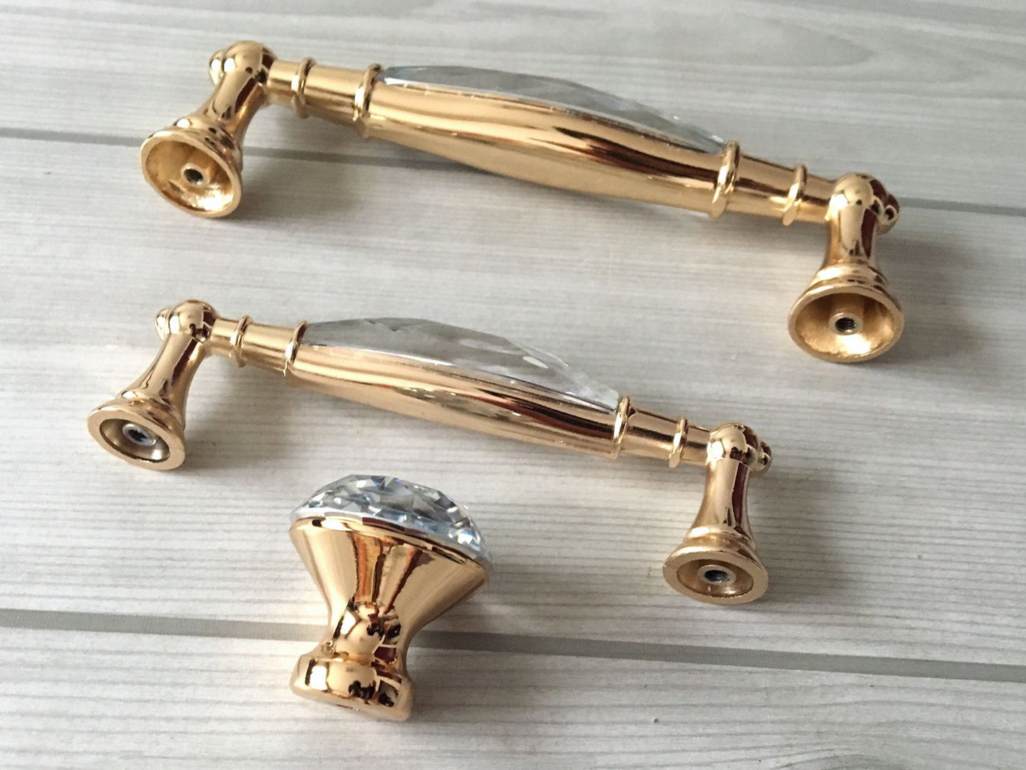 3.75" 5" Gold Crystal Cupboard Pull, Glass Cabinet Handle