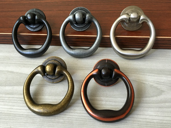 Drop Ring Drawer Pull, Pendant Cabinet Knob, Antique Black, Nickel, Pewter