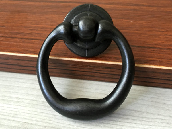 Drop Ring Drawer Pull, Pendant Cabinet Knob, Antique Black, Nickel, Pewter