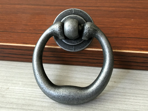 Drop Ring Drawer Pull, Pendant Cabinet Knob, Antique Black, Nickel, Pewter