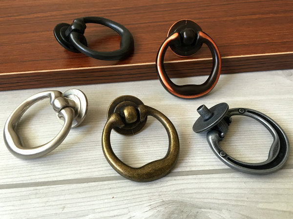Drop Ring Drawer Pull, Pendant Cabinet Knob, Antique Black, Nickel, Pewter