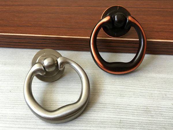 Drop Ring Drawer Pull, Pendant Cabinet Knob, Antique Black, Nickel, Pewter