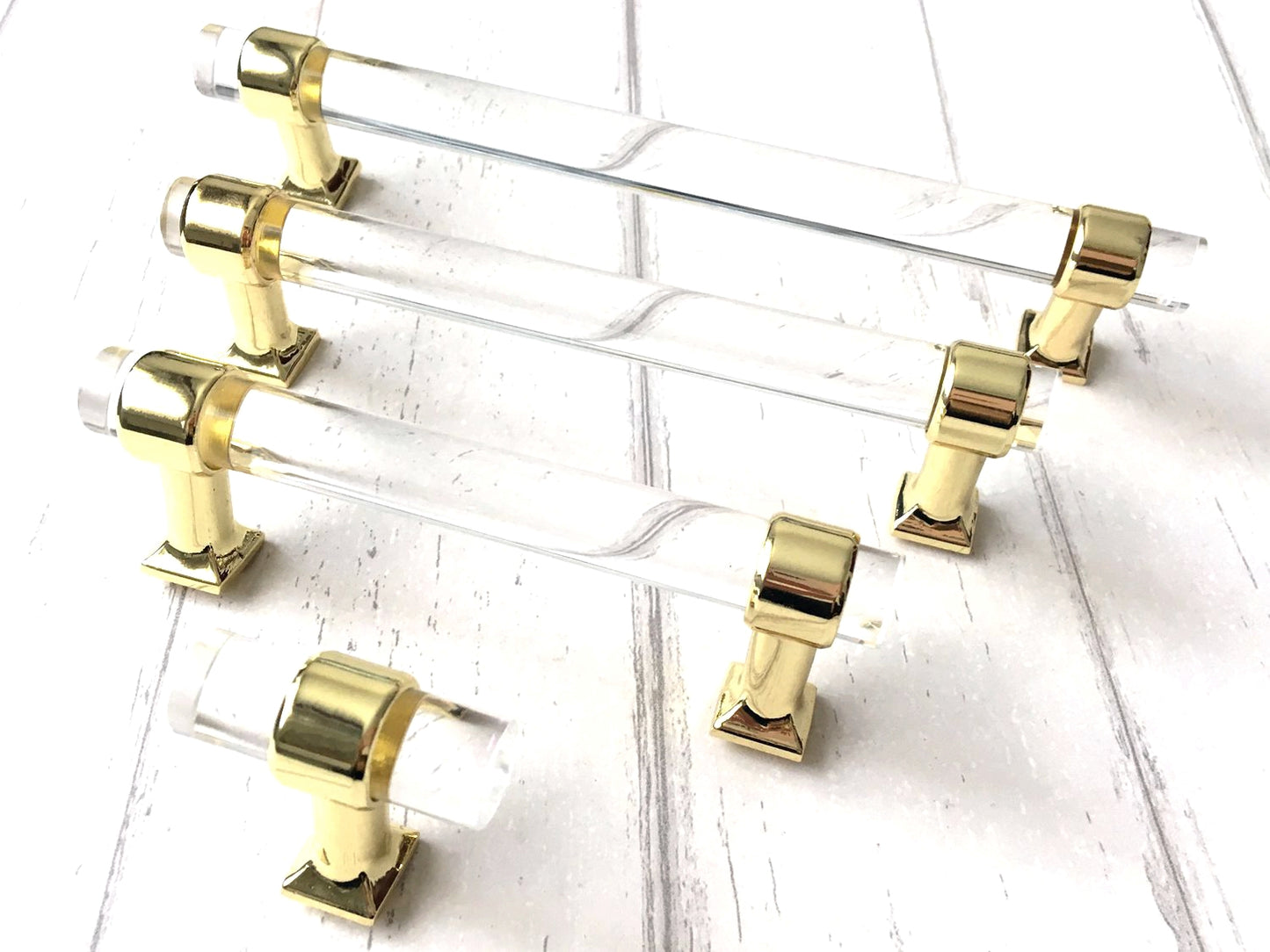 Acrylic Drawer Handles, Lucite Cabinet Pulls, Polished Gold Clear, Kitchen Hardware