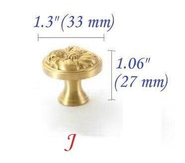 Brass Flower Patterned Knobs, Floral Drawer Pulls, Brushed Gold, Kitchen Cabinet Hardware