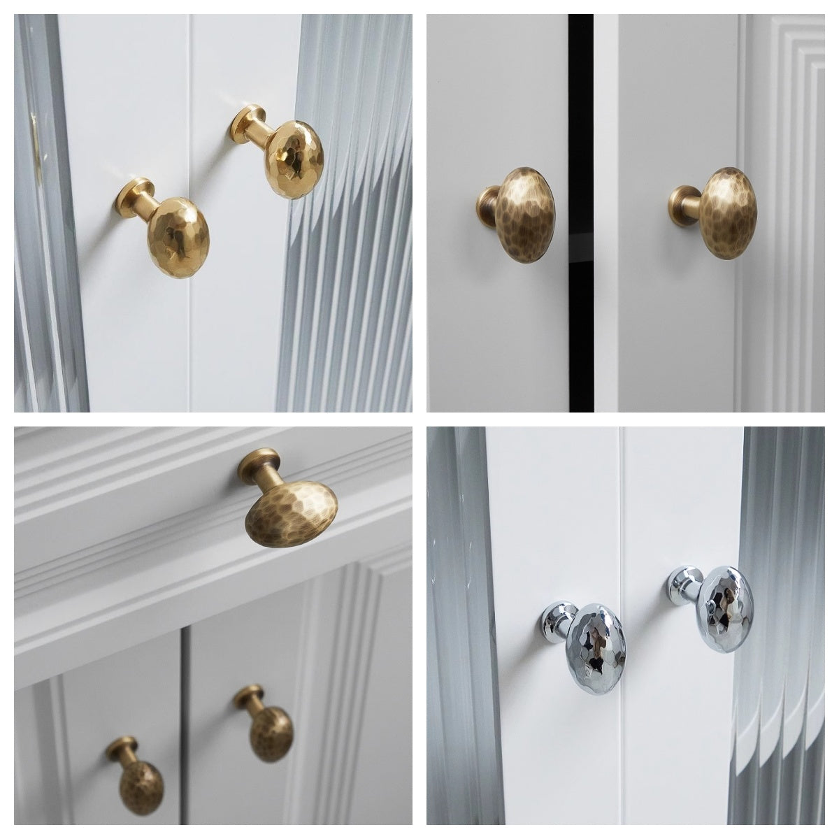 Hammered Brass Knobs, Egg Drawer Pulls, Bronze Gold Silver