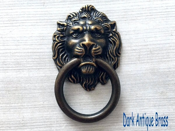 Lion Knob, Door Knocker, Lion Head Drop Ring Drawer Pull, Gold, Black, Bronze, Pewter, Silver