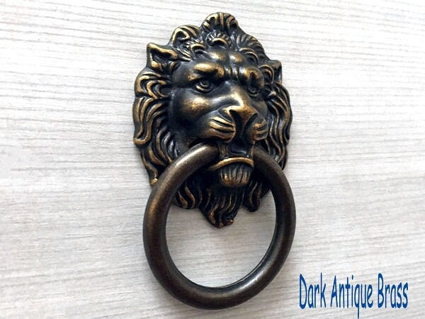 Lion Knob, Door Knocker, Lion Head Drop Ring Drawer Pull, Gold, Black, Bronze, Pewter, Silver