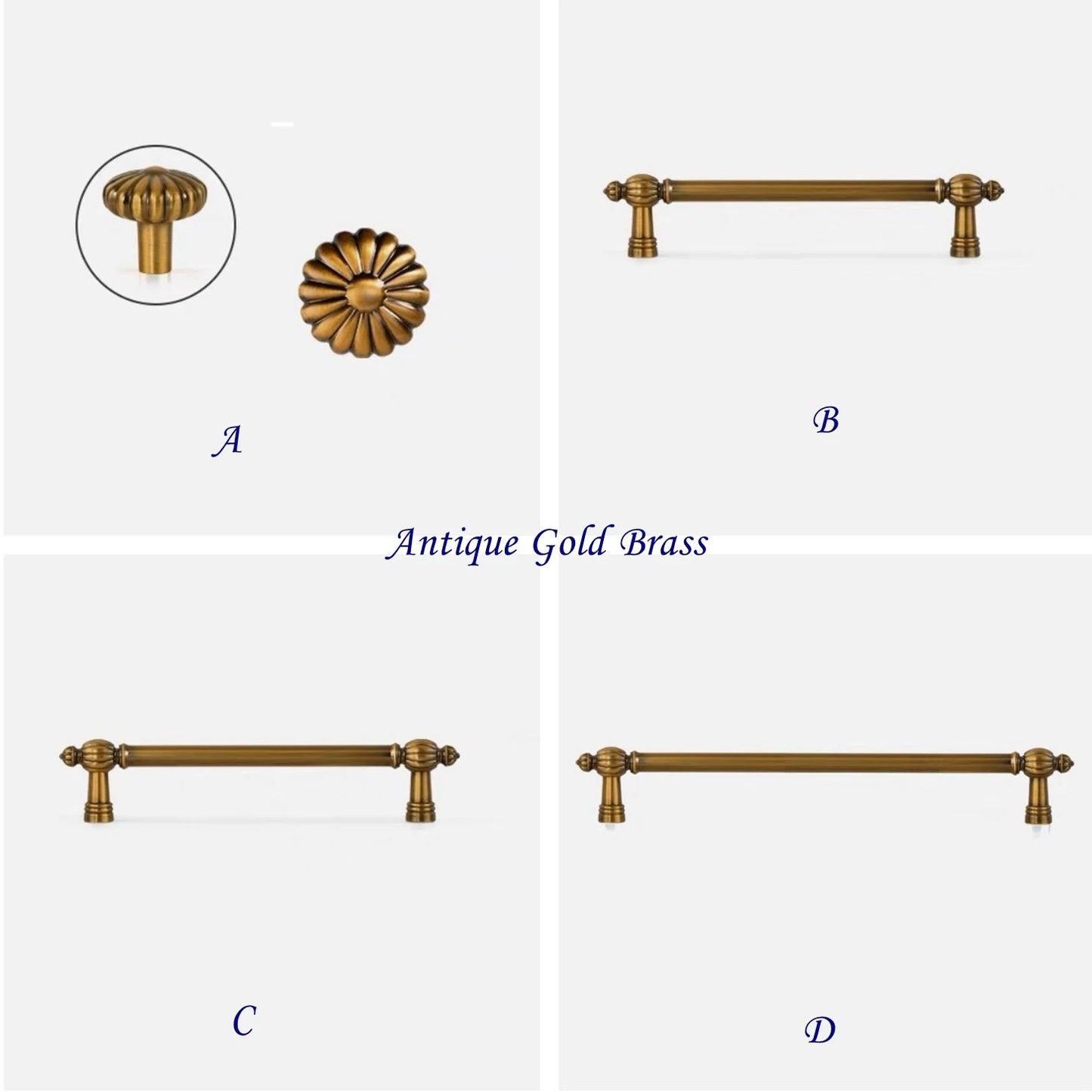 Gold Cabinet Pulls, Pumpkin Design, Polished Chrome, Antique Gold Brass