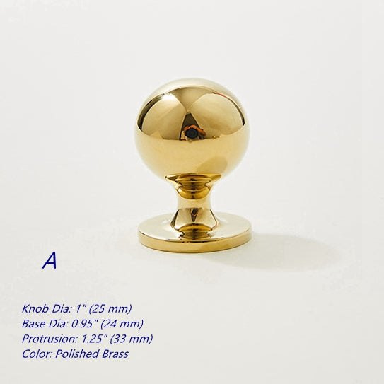 Polished Brass Ball Cabinet Knob, Gold Beehive Drawer Pull, Kitchen Hardware