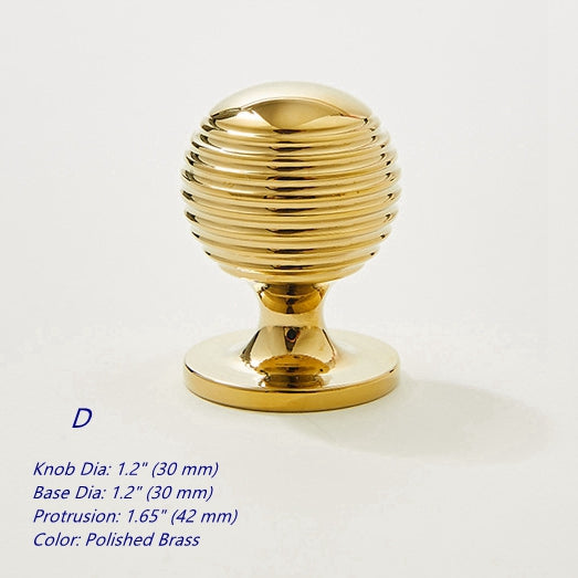 Polished Brass Ball Cabinet Knob, Gold Beehive Drawer Pull, Kitchen Hardware