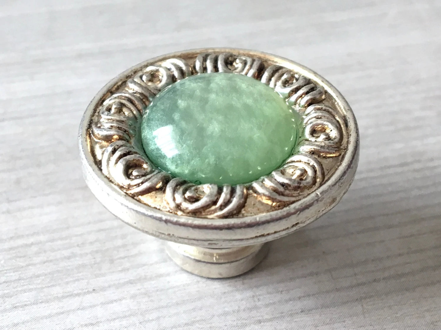 Shabby Chic Style Green Drawer Knobs with Antique Silver Backplate