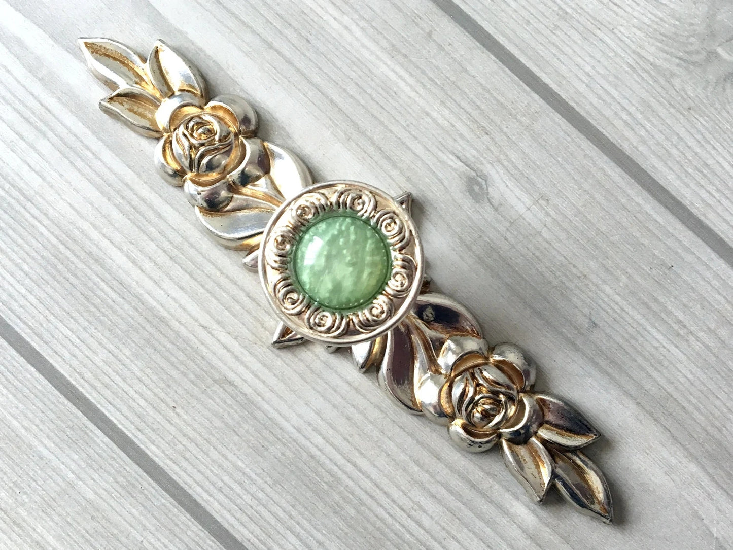 Shabby Chic Style Green Drawer Knobs with Antique Silver Backplate