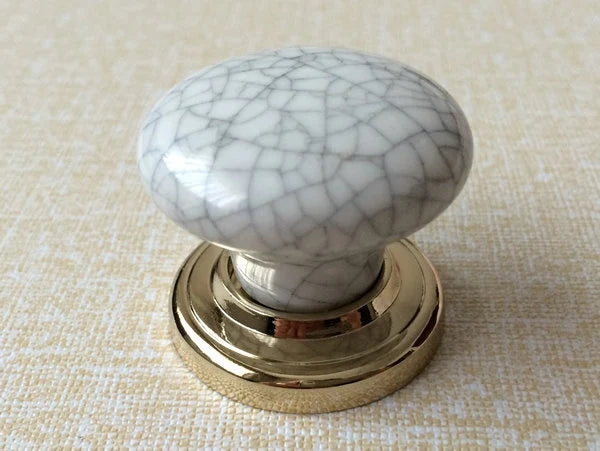 Crackle Ceramic Cabinet Knob with Backplate, Gold Black Bronze Chrome