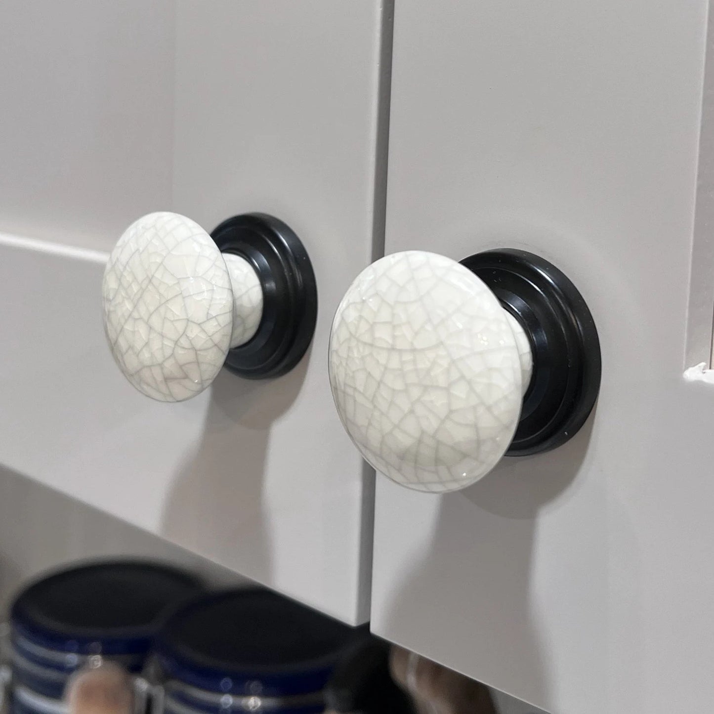 Crackle Ceramic Cabinet Knob with Backplate, Gold Black Bronze Chrome