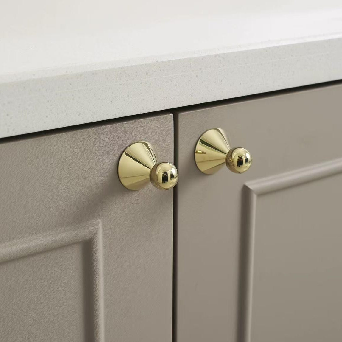 Ball Brass Knob with Conical Base, Drawer Pulls, Chrome Bronze Gold, Scandinavian Kitchen Cabinet Hardware