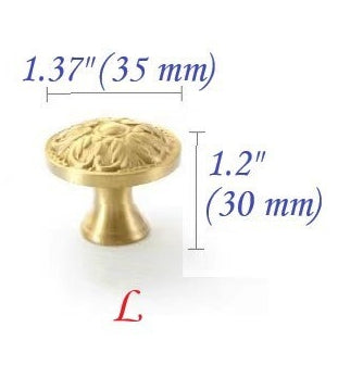 Brass Flower Patterned Knobs, Floral Drawer Pulls, Brushed Gold, Kitchen Cabinet Hardware